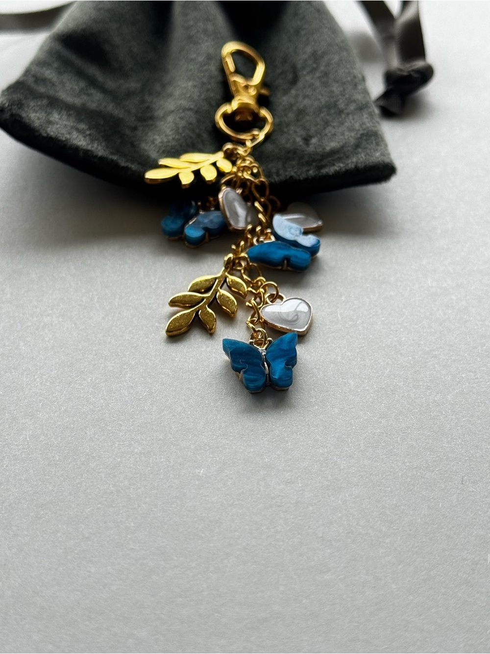 Gold-Tone Blue Butterfly Charm Keychain